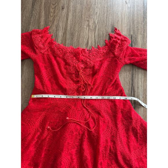 Double Crazy Women's off the shoulder Lace up Long Sleeve Red Dress Size Large - Picture 7 of 11